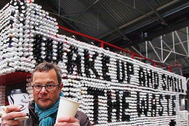 Hugh Fearnley-Whittingstall, the celebrrity chef, showed how traditional coffee cups are difficult to recycle